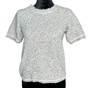 Ann Taylor Petite Gray Raw Hem Cropped Short Sleeve Blouse Women’s Size XXSP